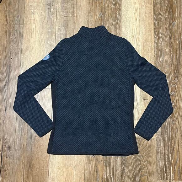 Eddie Bauer Merino Wool Full Zip Mock Neck Jacket Womens L Blue Tweed Academia - Picture 4 of 6